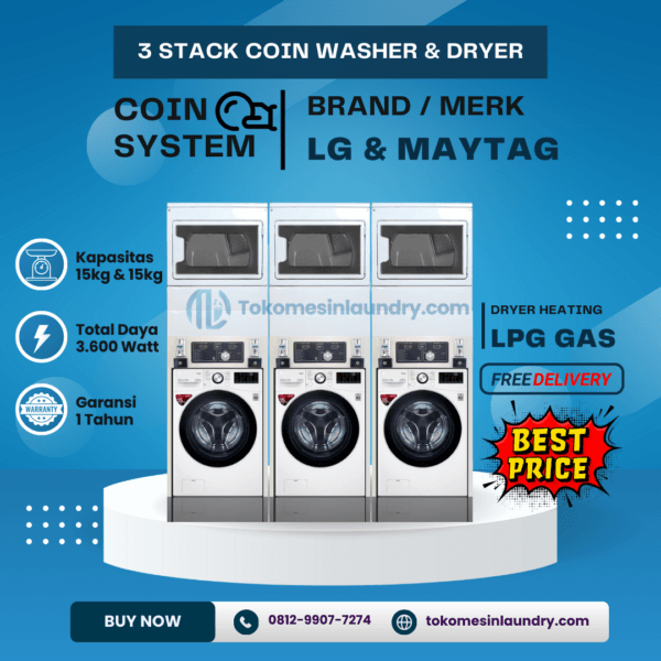 Stack LG 15kg Maytag Coin Operated 3 Set