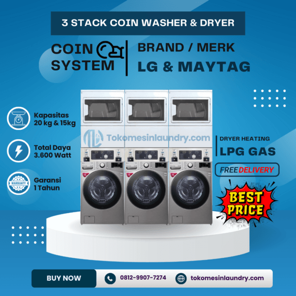 Stack LG 20kg Maytag Coin Operated 3 Set