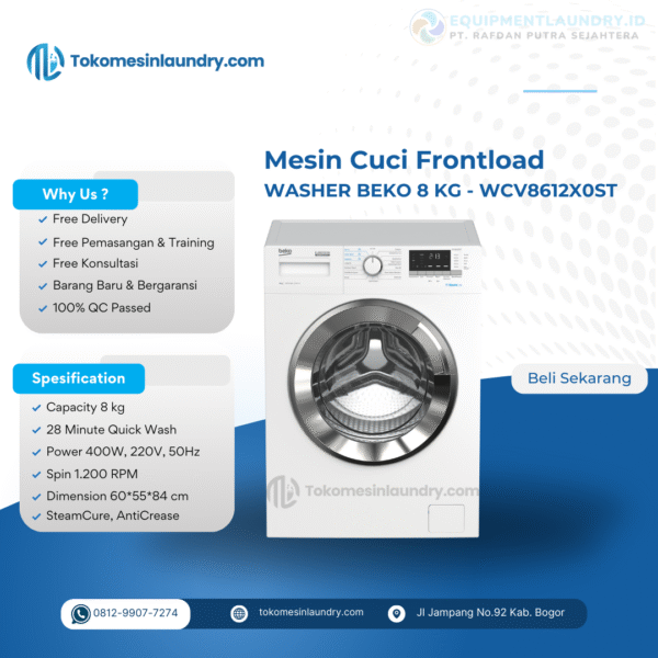 Mesin Cuci Beko 8kg WCV8612X0ST