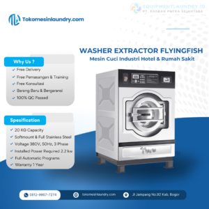 Mesin Cuci Rumah Sakit Hotel FlyingFish Kapasitas 20kg